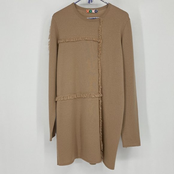 MSGM Tan Wool long sleeve fringe sweater dress - Picture 7 of 14